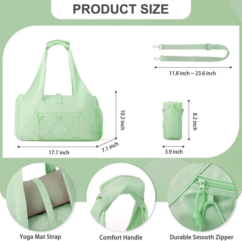 FULONEEI Gym Bag for Women, Yoga Mat Bag with Shoe Compartment and Wet Pocket, Sport Yoga Gym Bag with Yoga Strap, Carryall Yoga Tote Bag - Image 3